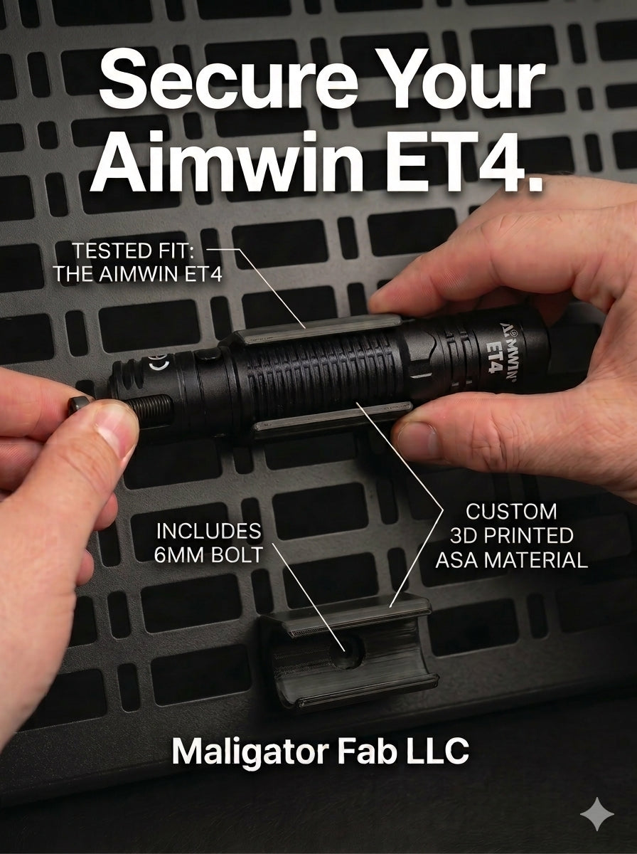 MOLLE Flashlight Mount – 0.88" Aimwin ET4 Flashlight Holder for MOLLE Panels - Maligator Fab LLC
