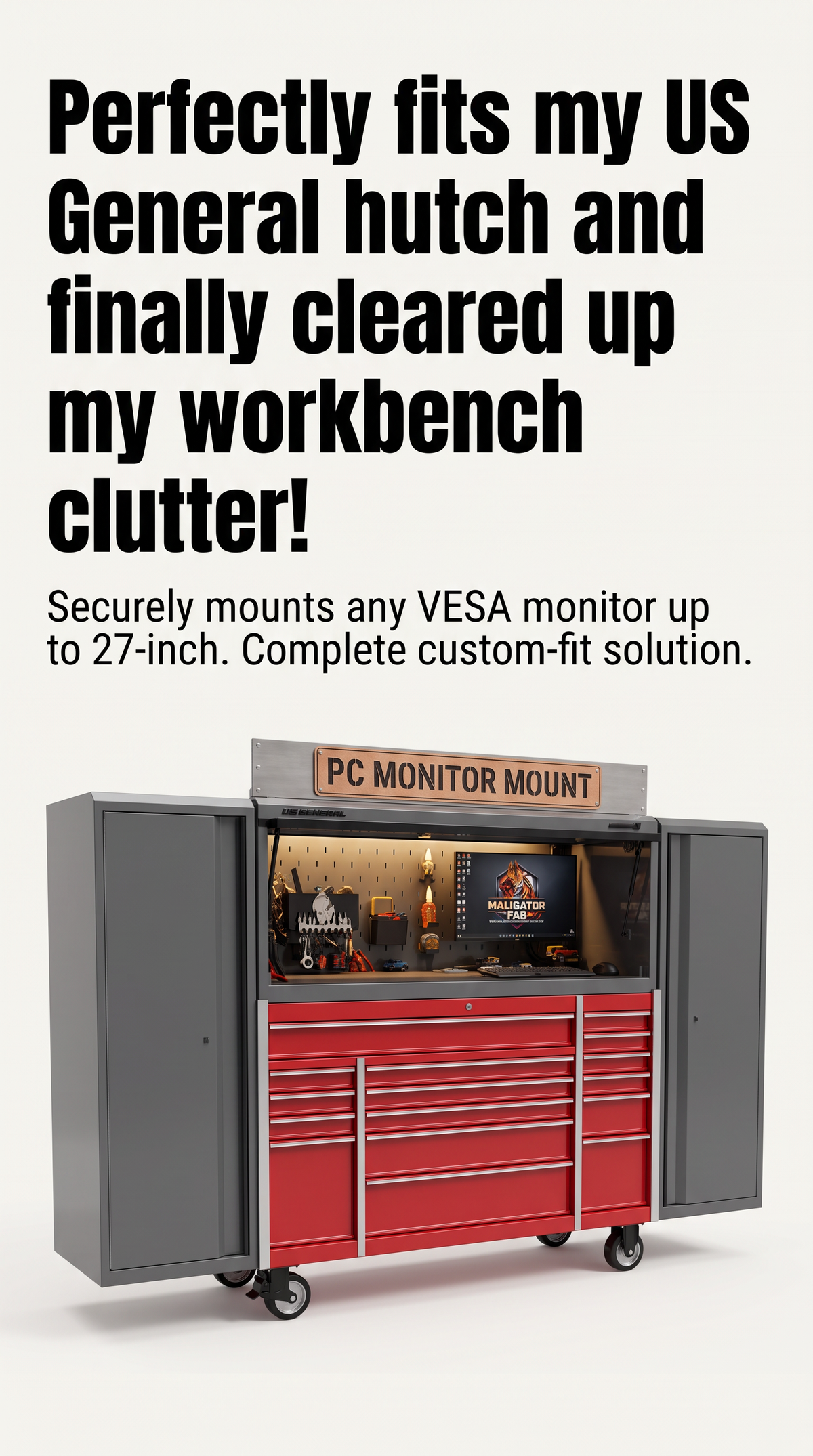 Transform Your Space with Our 27" Monitor Mount for Pegboard – Perfect Fit for US General Series 3 & ICON Hutch
